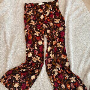 Anthropologie Satin Floral Flare Pants – Size 8 – Side Zip – Bold Multicolor Pri